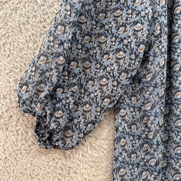 Chelsea & Theodore 2X Blue Floral Sheer Boho Blouse Balloon Sleeves Flowy - Picture 6 of 10
